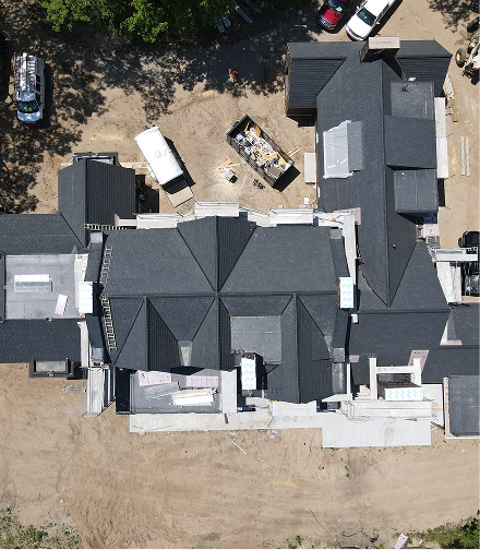 Aerial view of roofing project