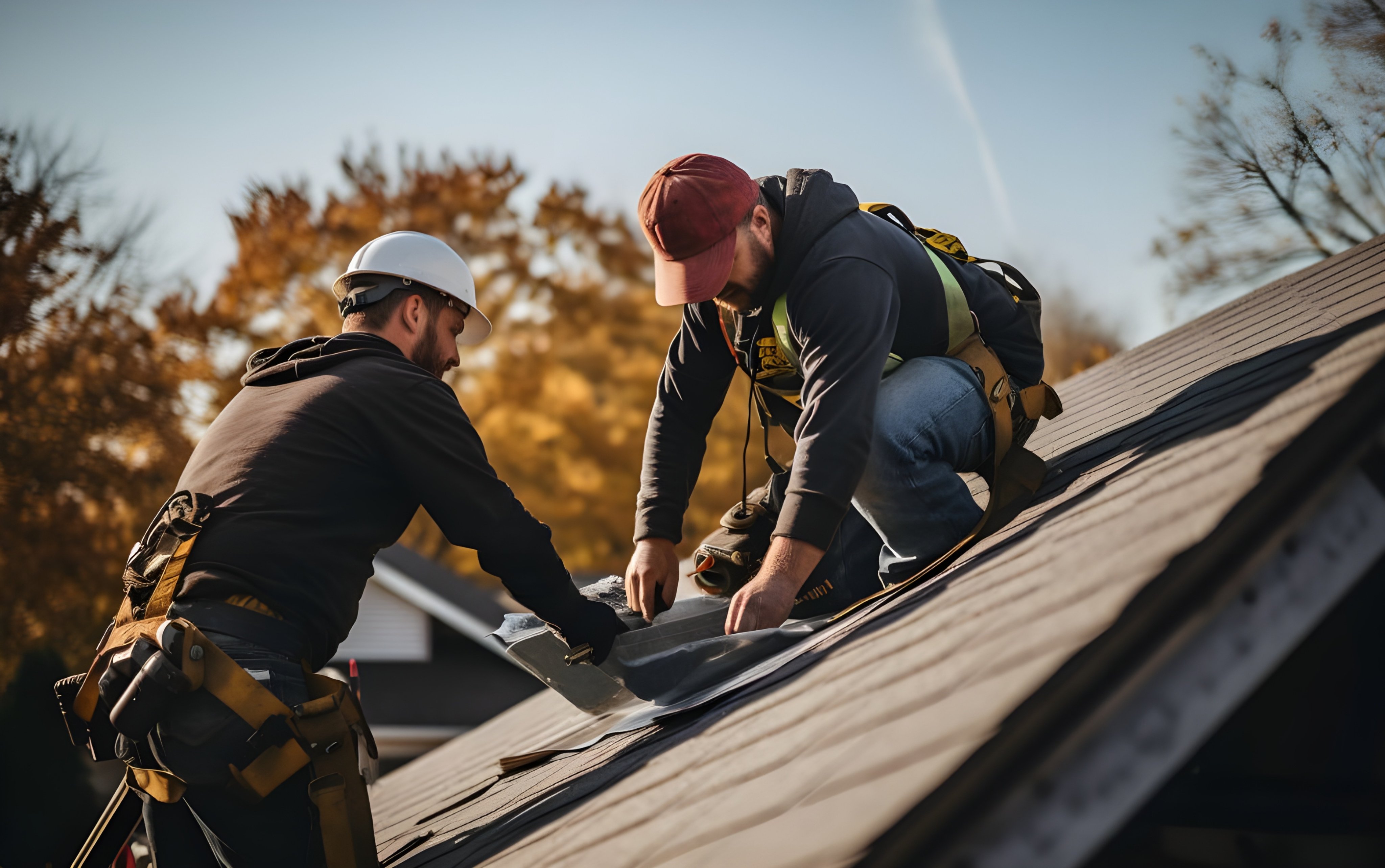Roofing contractor working on a residential roof