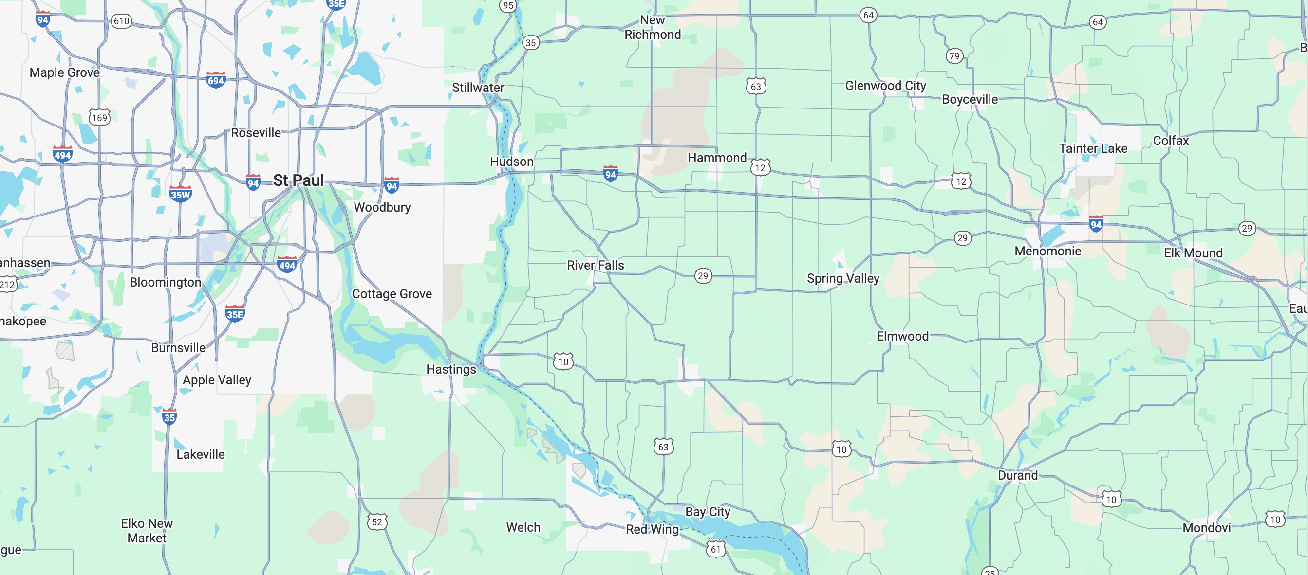 Map of St. Paul and surrounding service areas